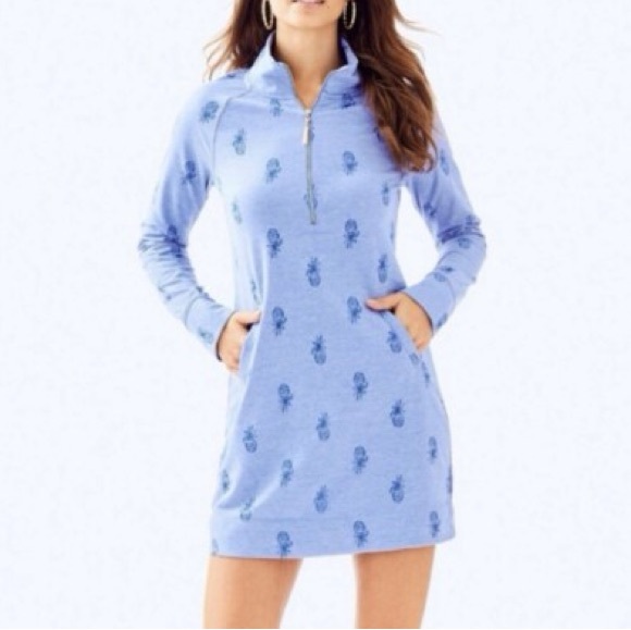 Lilly Pulitzer Skipper Popover Dress "Bennet Blue Pineapple Burnout" print - Picture 2 of 9